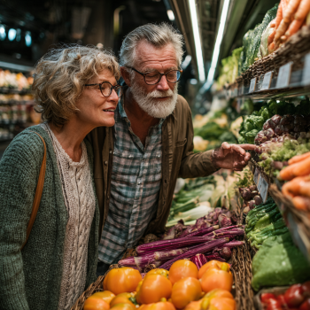 Grup de persoane în vârstă bucurându-se de o masă comună sănătoasă